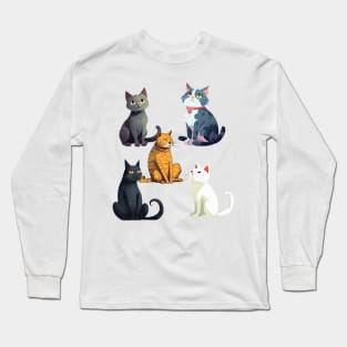 Five sitting cats Long Sleeve T-Shirt